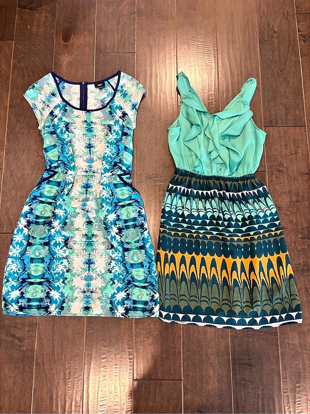 Mossimo Geometric Mini Dresses in Blue & Green